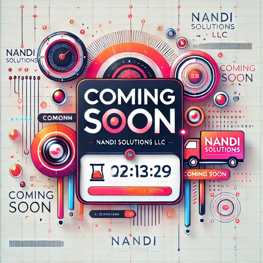 DALL·E 2024-08-04 03.25.47 - Create a stylish and engaging 'Coming Soon' page image for Nandi Solutions LLC. The design should feature a clean and modern layout with vibrant color